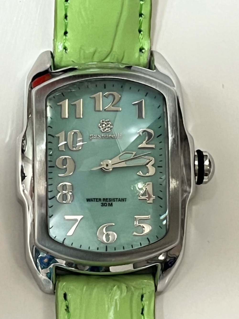 Pastorelli Ladies' Quartz Analog Stainless Steel Watch with Lime Leather Strap